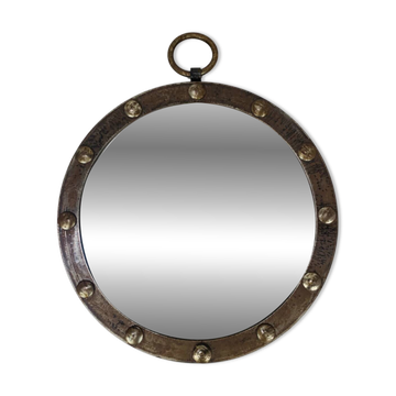 Round mirror with iron frame, vintage