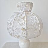 Bedside lamp with alabaster base and lace shade - Vintage
