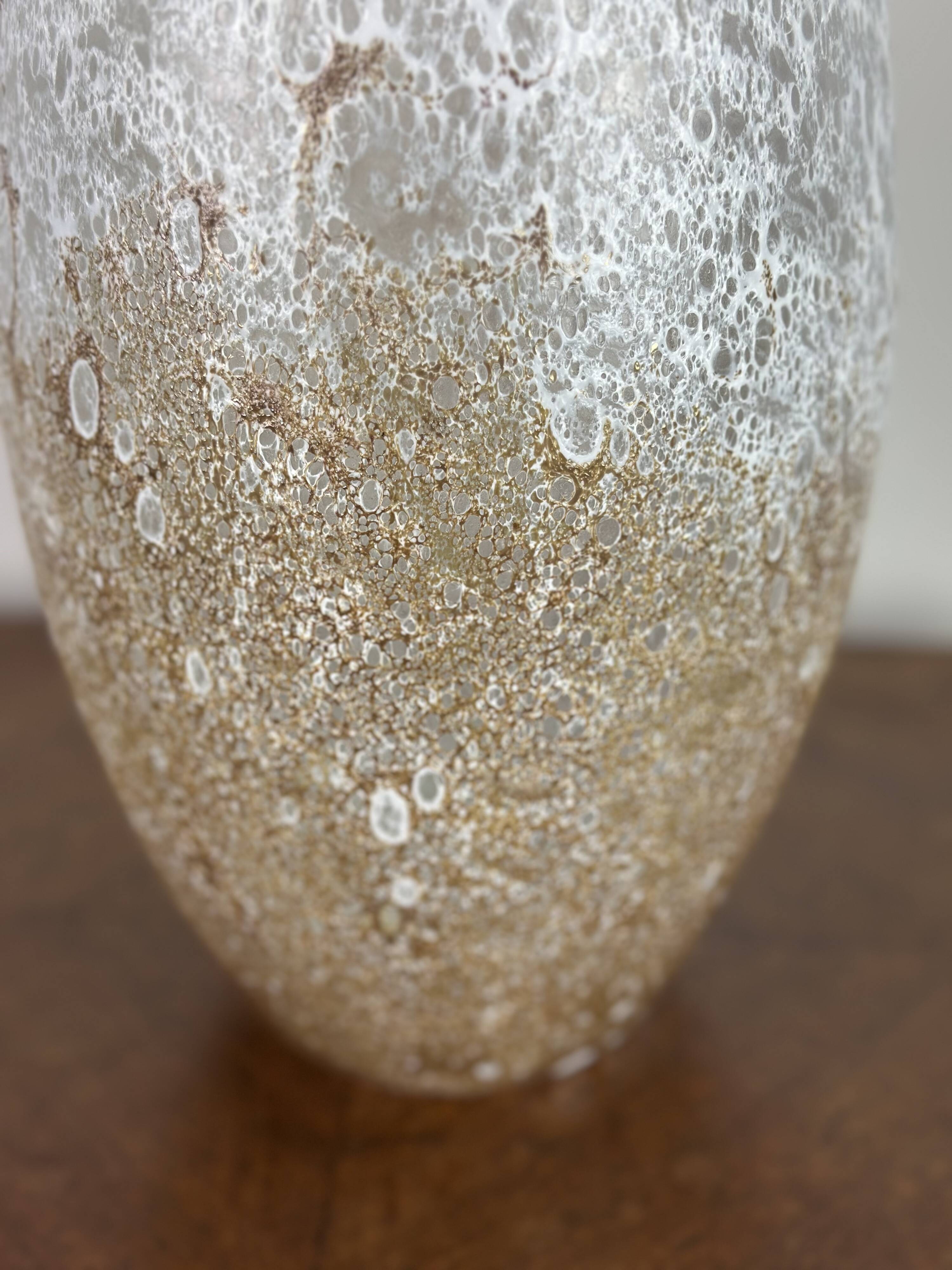 Vintage 80'S white and gold enameled blown glass vase Ht 45 cm