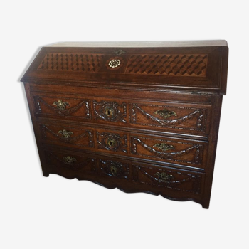 Chest of drawers / Scriban secretary in carved oak (XVIIIth) - Decor Louis XVI