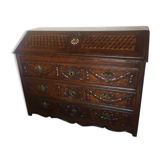 Chest of drawers / Scriban secretary in carved oak (XVIIIth) - Decor Louis XVI