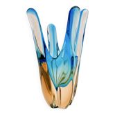 Vase Sculpture Murano Sommerso Bleu Turquoise & Ambre 4 Branches 19.5c