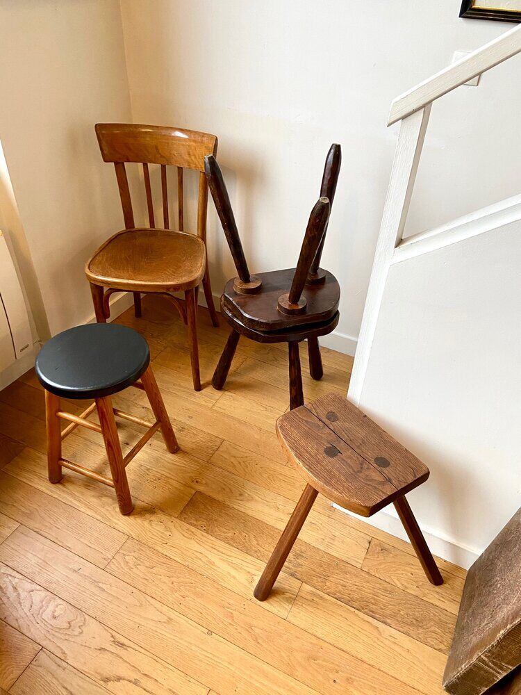 Light and black wooden stool