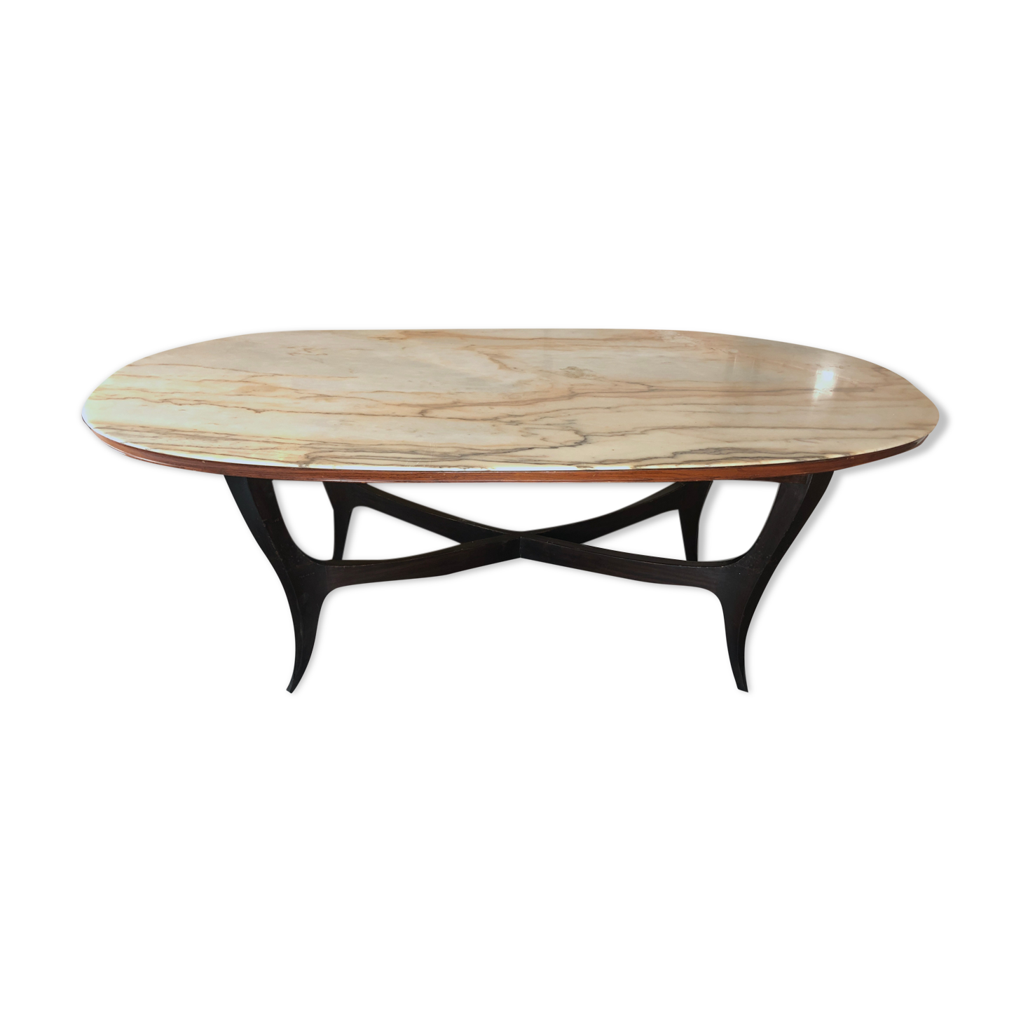 Vintage Italian wood and white marble dining table from 1950s