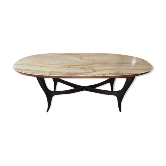 Vintage Italian wood and white marble dining table from 1950s