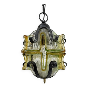 Lampe suspendue en verre - fer 1970