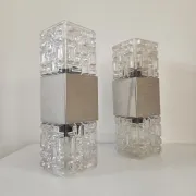 Pair of wall lights in glass and chrome metal