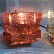 Brutalist solid bubble glass clear and red table lamps 1960s, set of 2
