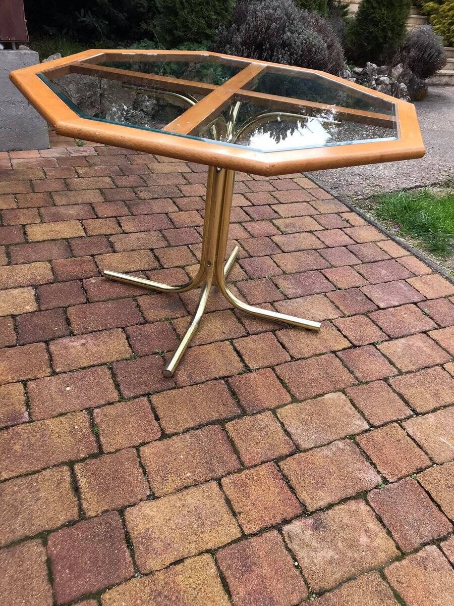 Octagonal Brass & Glass Dining Table
