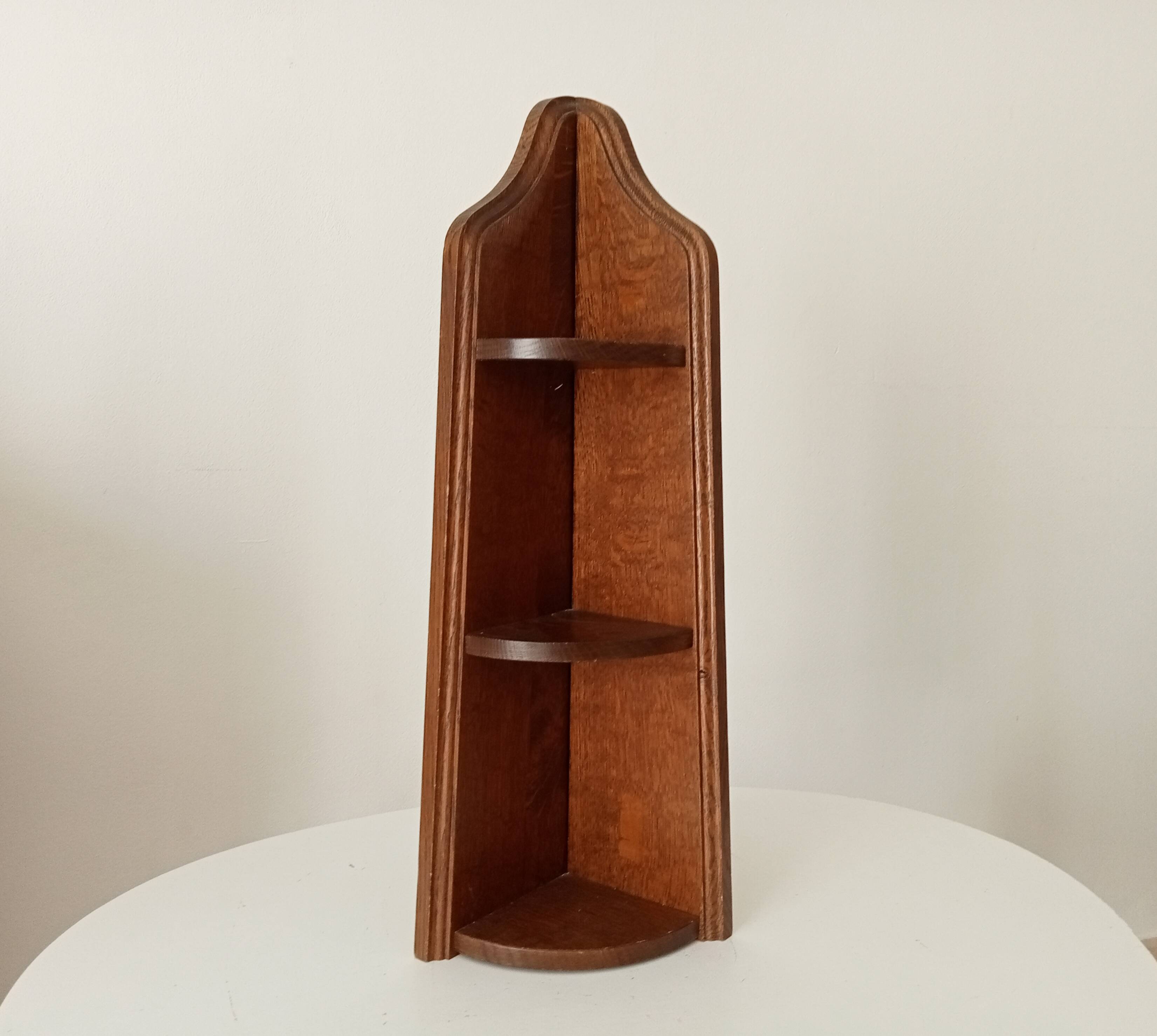 Vintage corner wall shelf in solid oak