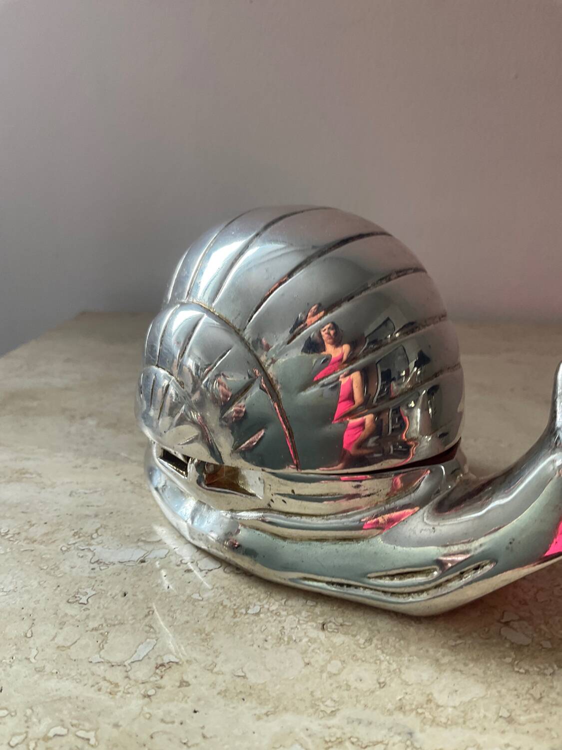 Duo vintage snail jewelry boxes in silver metal