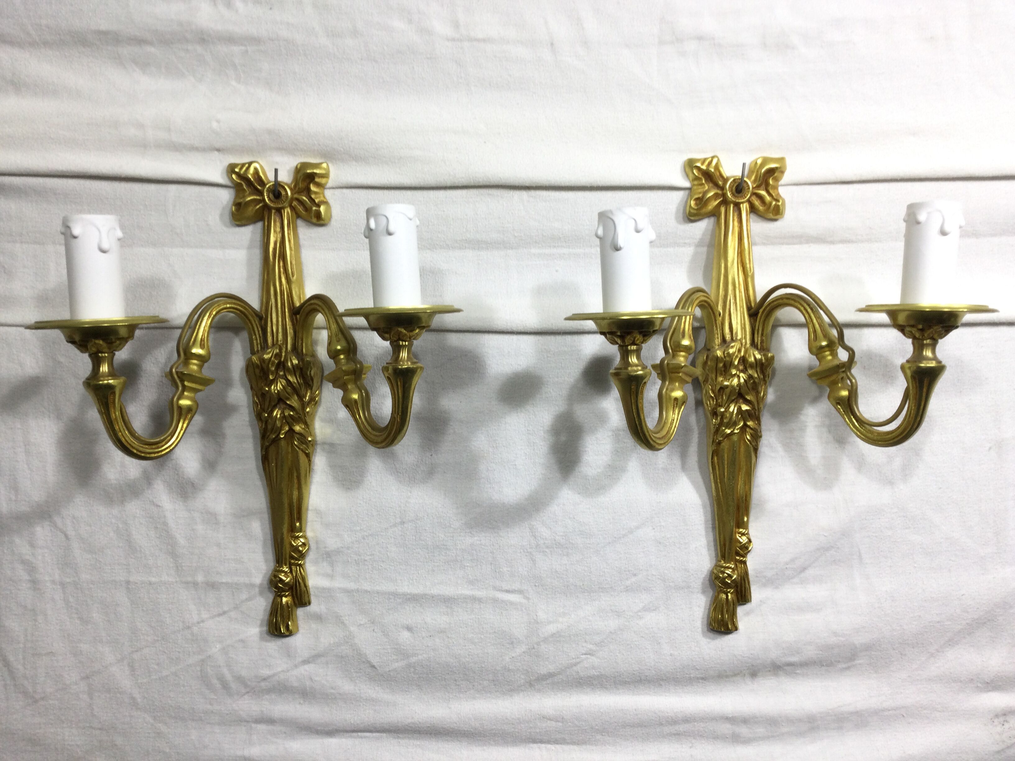 Pair of sconces Bronze 2 lights Louis XVI style