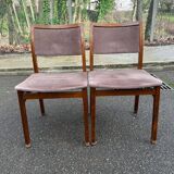 2 Scandinavian Baumann chairs in solid wood and purple velvet, 1960.