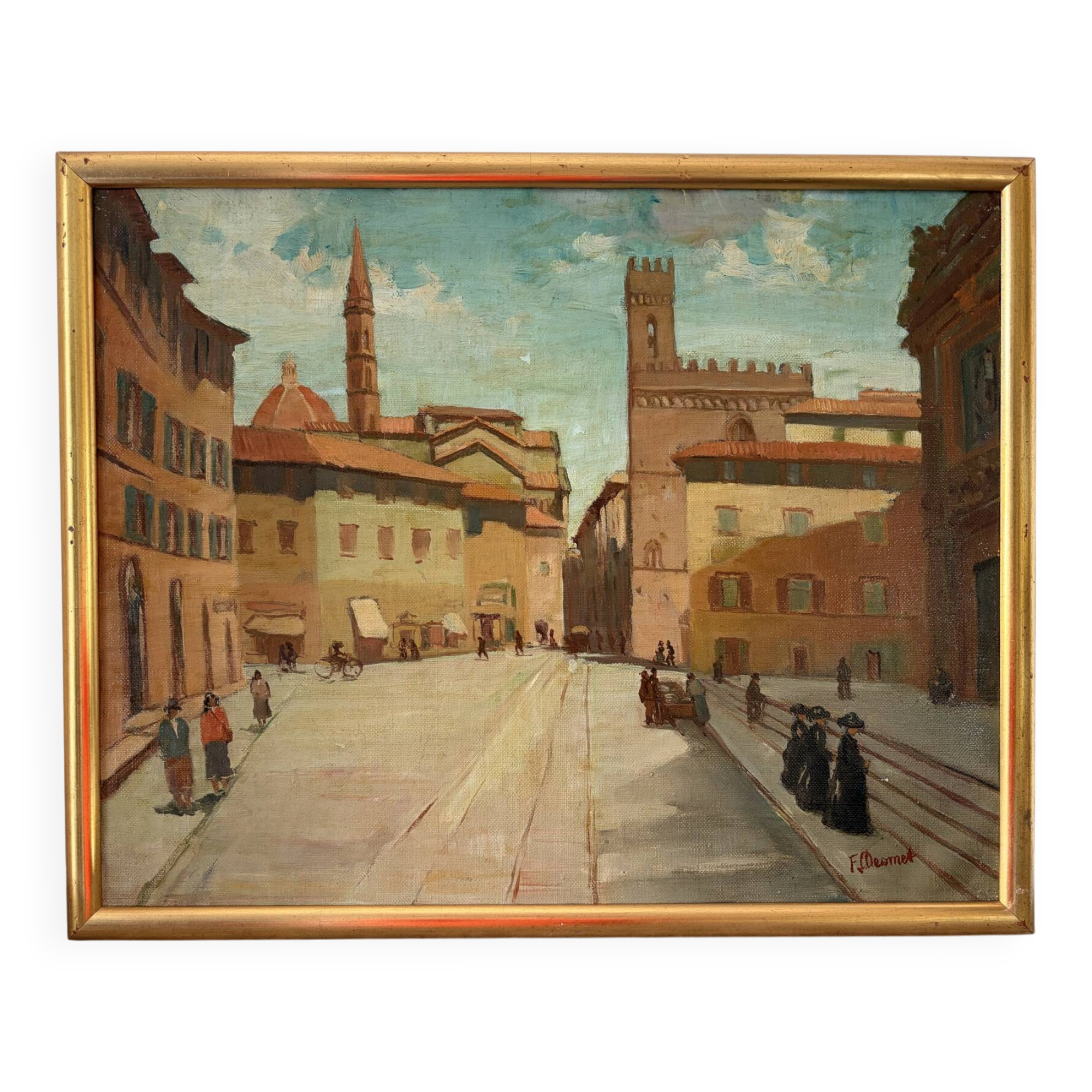 View of Florence, oil on canvas signed Desmet