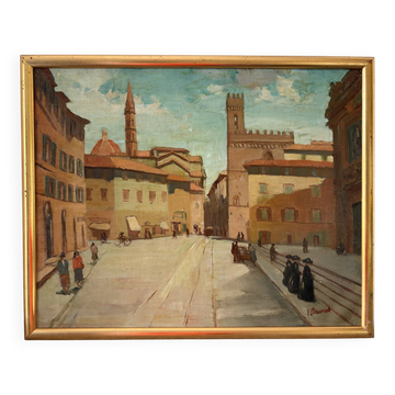 View of Florence, oil on canvas signed Desmet