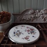 Sarreguemines Digoin “Righi” earthenware tray, metal rim and handles.