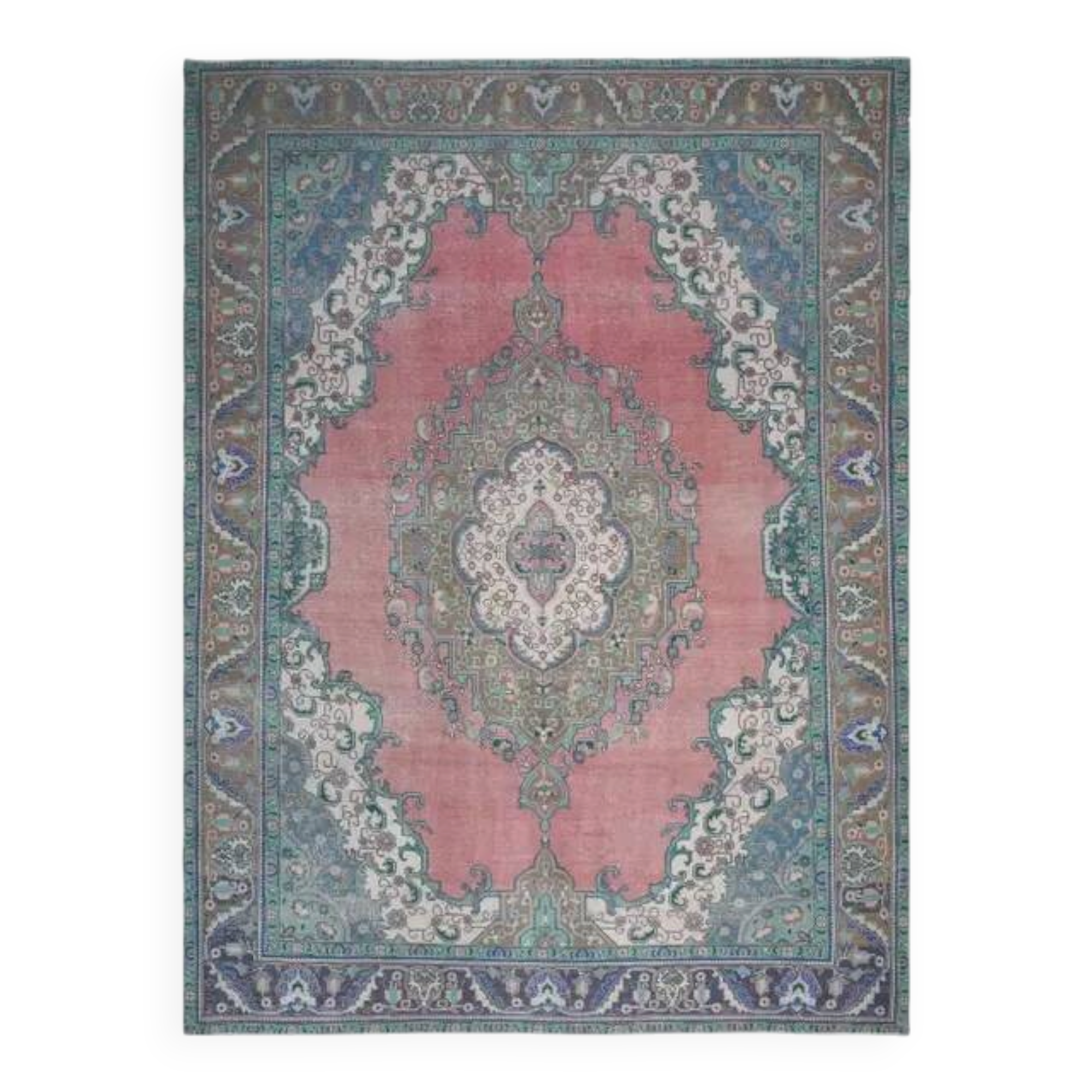 1970s Vintage Persian Handmade Wool Cotton Pink Area Rug 282x385