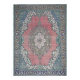 Tapis persan fait main en laine et coton rose des années 1970 282x385