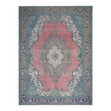 1970s Vintage Persian Handmade Wool Cotton Pink Area Rug 282x385