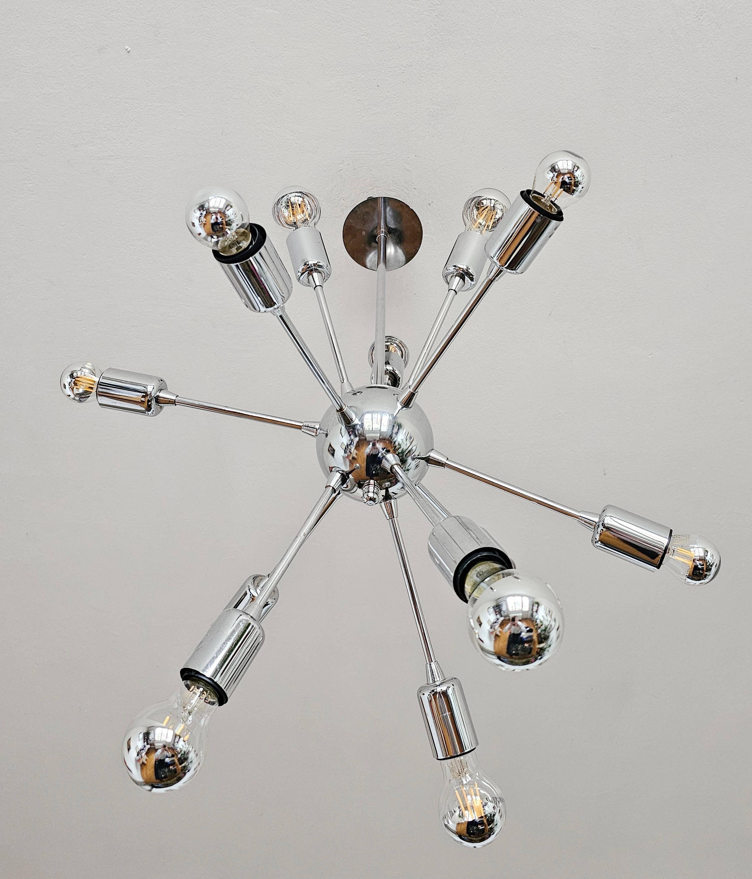 Lustre Sputnik 12 bras Space Age chrome 1980s