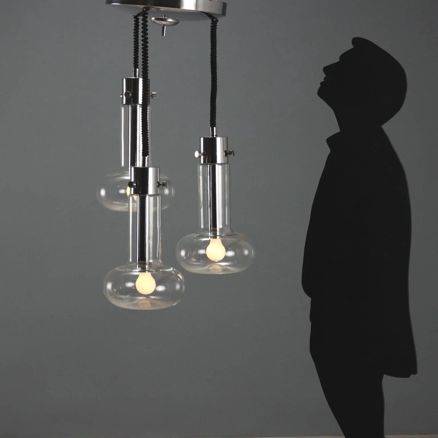 Lustre vintage en métal chromé et verre, design, Italie, années 1960