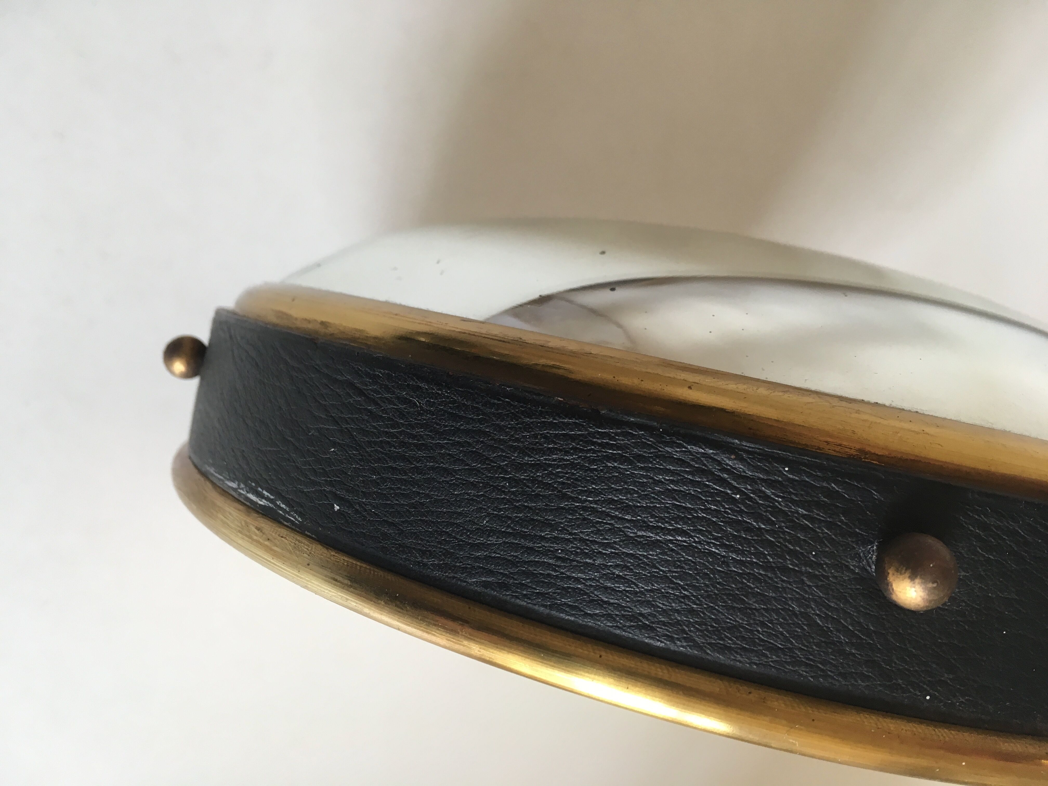 Leather and brass bulging witch mirror 1970 21cm