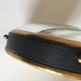 Leather and brass bulging witch mirror 1970 21cm