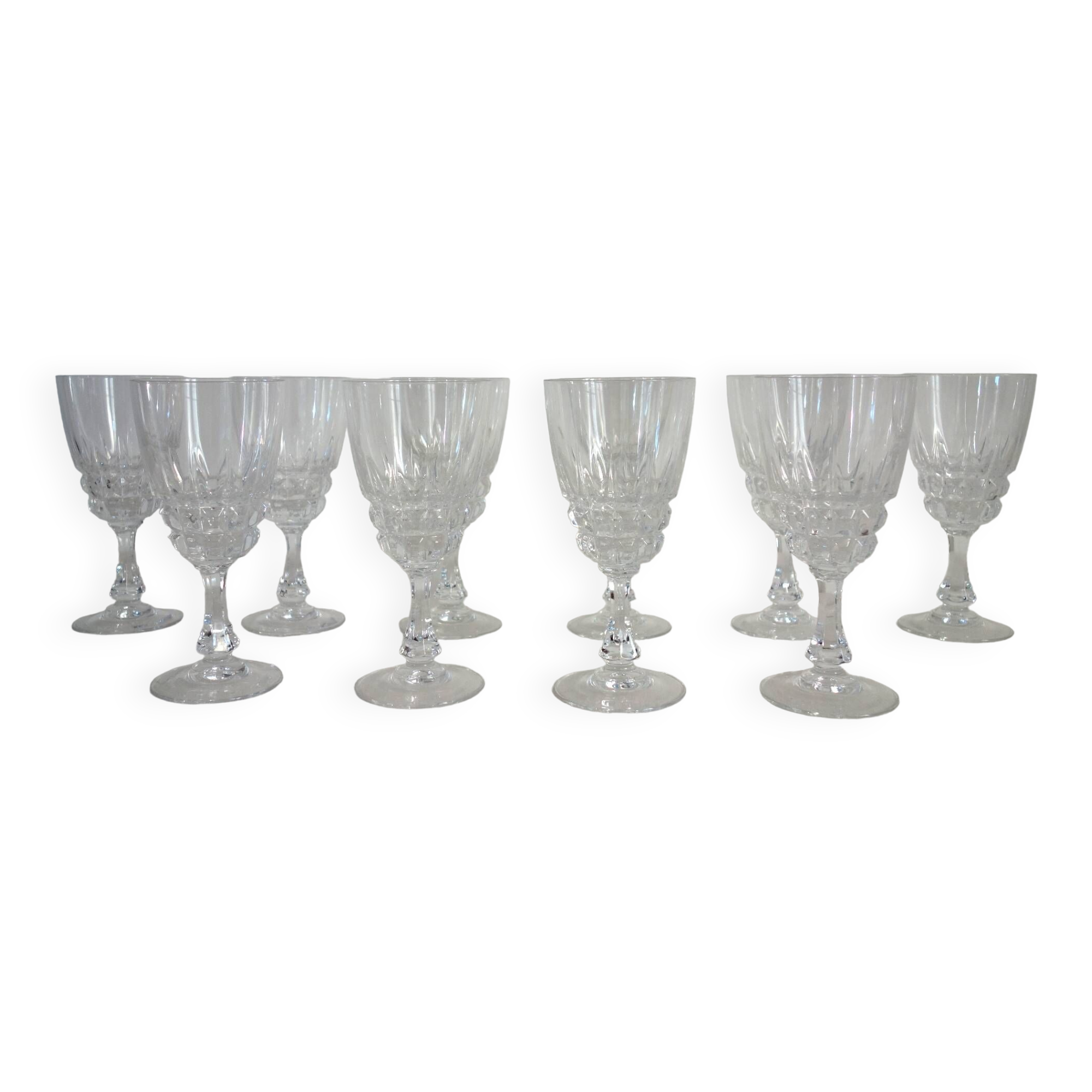 Lot de 10 verres à vin rouge en cristal d'Arques modèle Pompadour vintage