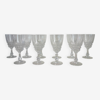 Set of 10 red wine glasses in Arques crystal, vintage Pompadour model