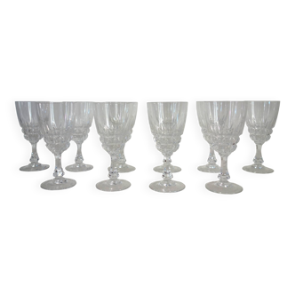 Set of 10 red wine glasses in Arques crystal, vintage Pompadour model