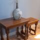 2 solid wood trundle tables, turned legs 80