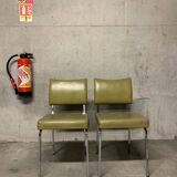 Pair of vintage design faux leather and chrome armchairs