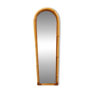 Large vintage arch mirror in rattan and bamboo (120x36 cm) – Riviera style,