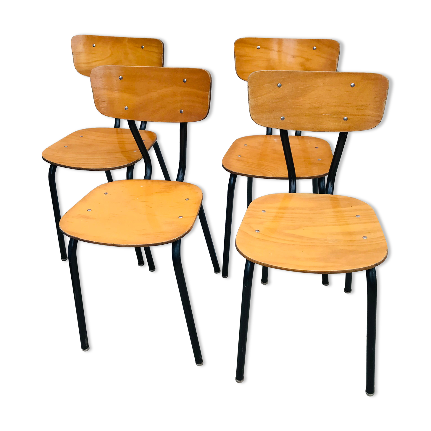 4 chaises modernistes bois et métal vintage 1960