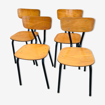 4 chaises modernistes bois et métal vintage 1960