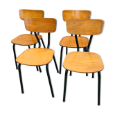 4 chaises modernistes bois et métal vintage 1960