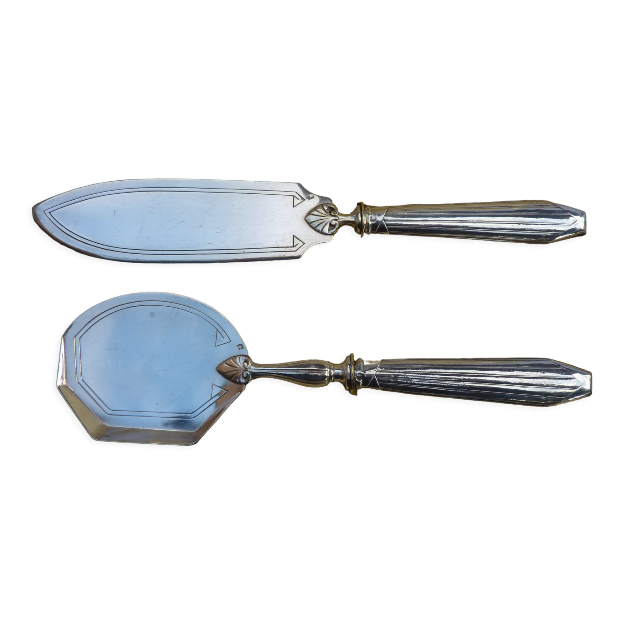 2 dessert serving cutlery art deco silver filled and silver metal