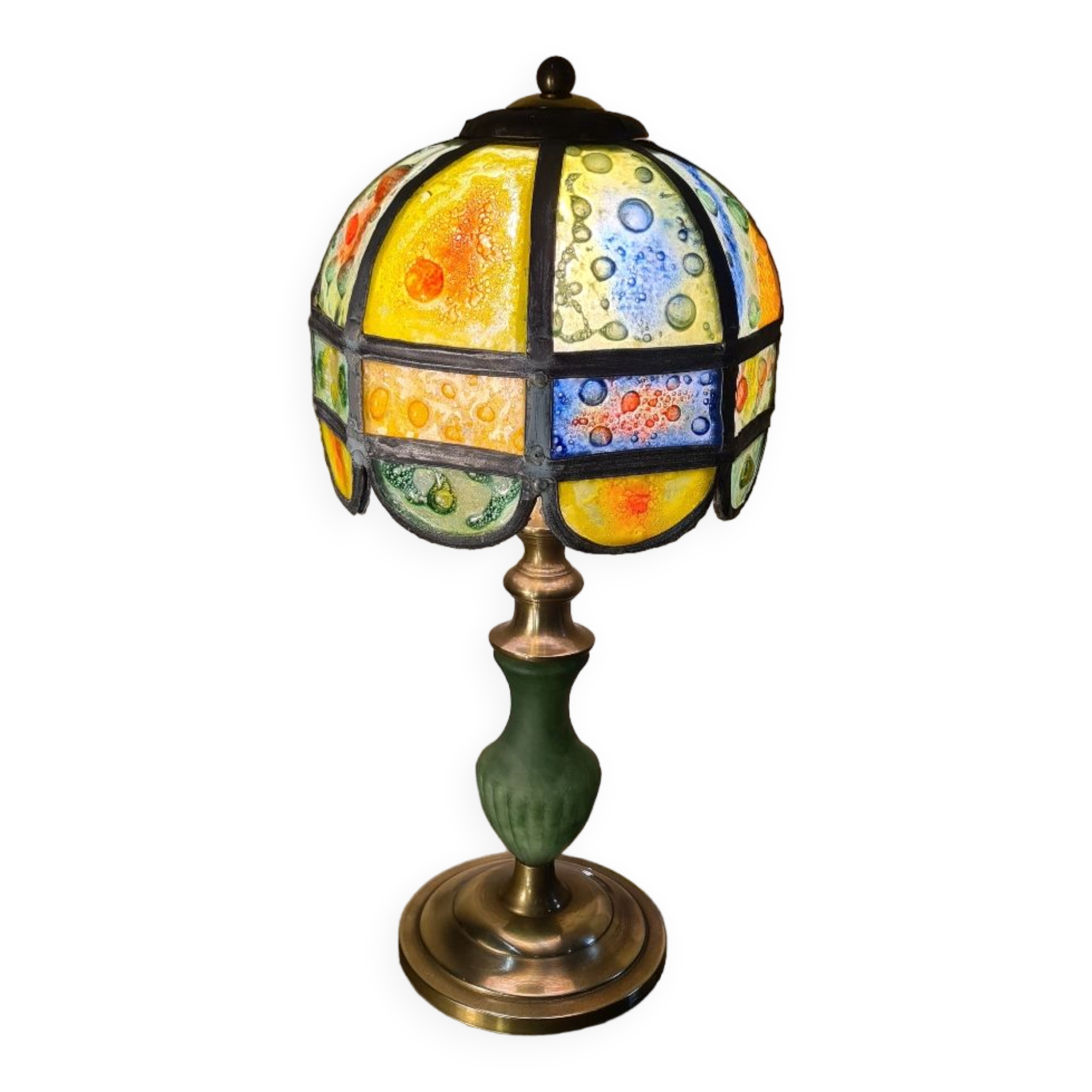 Brutalist lamp with shade attributed to Philip Delfinger Mexico glass and metal 1960