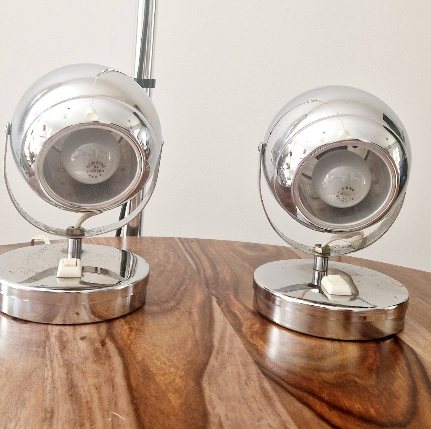 Pair of 1960s Space Age design chrome lamps
