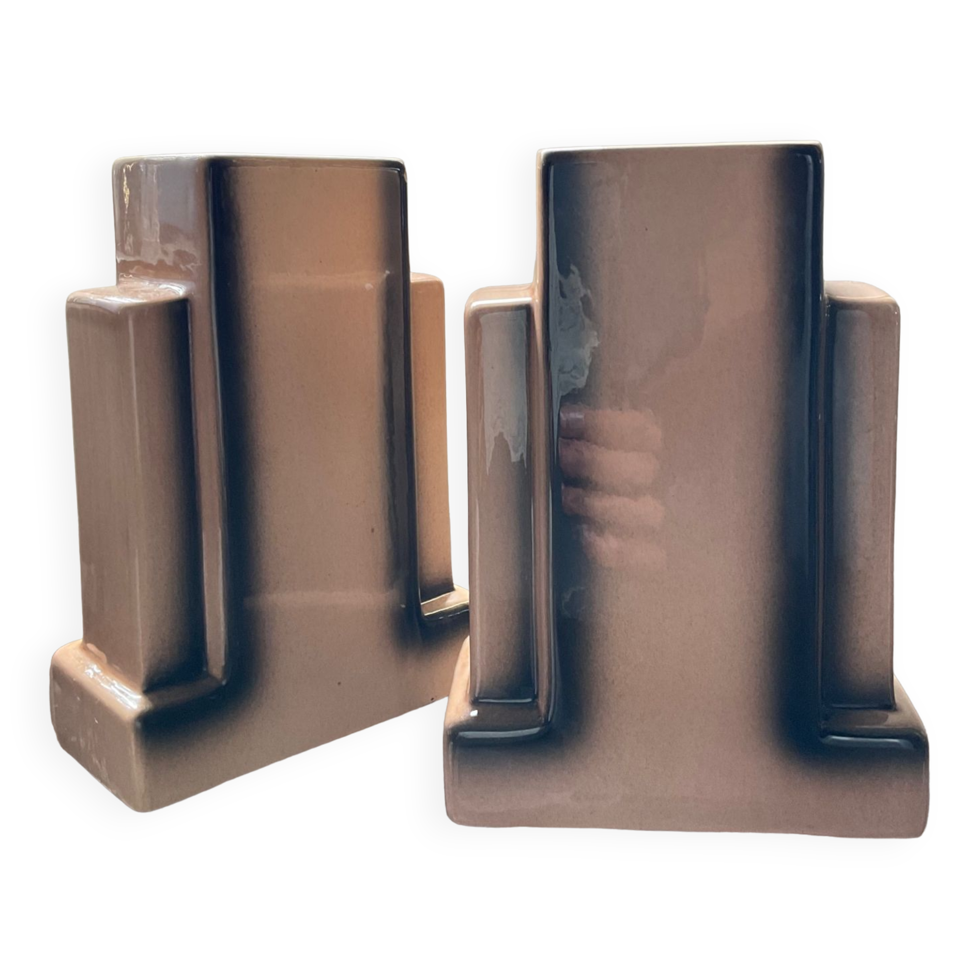 Paire de vases Skycraper Art Déco en céramique émaillée