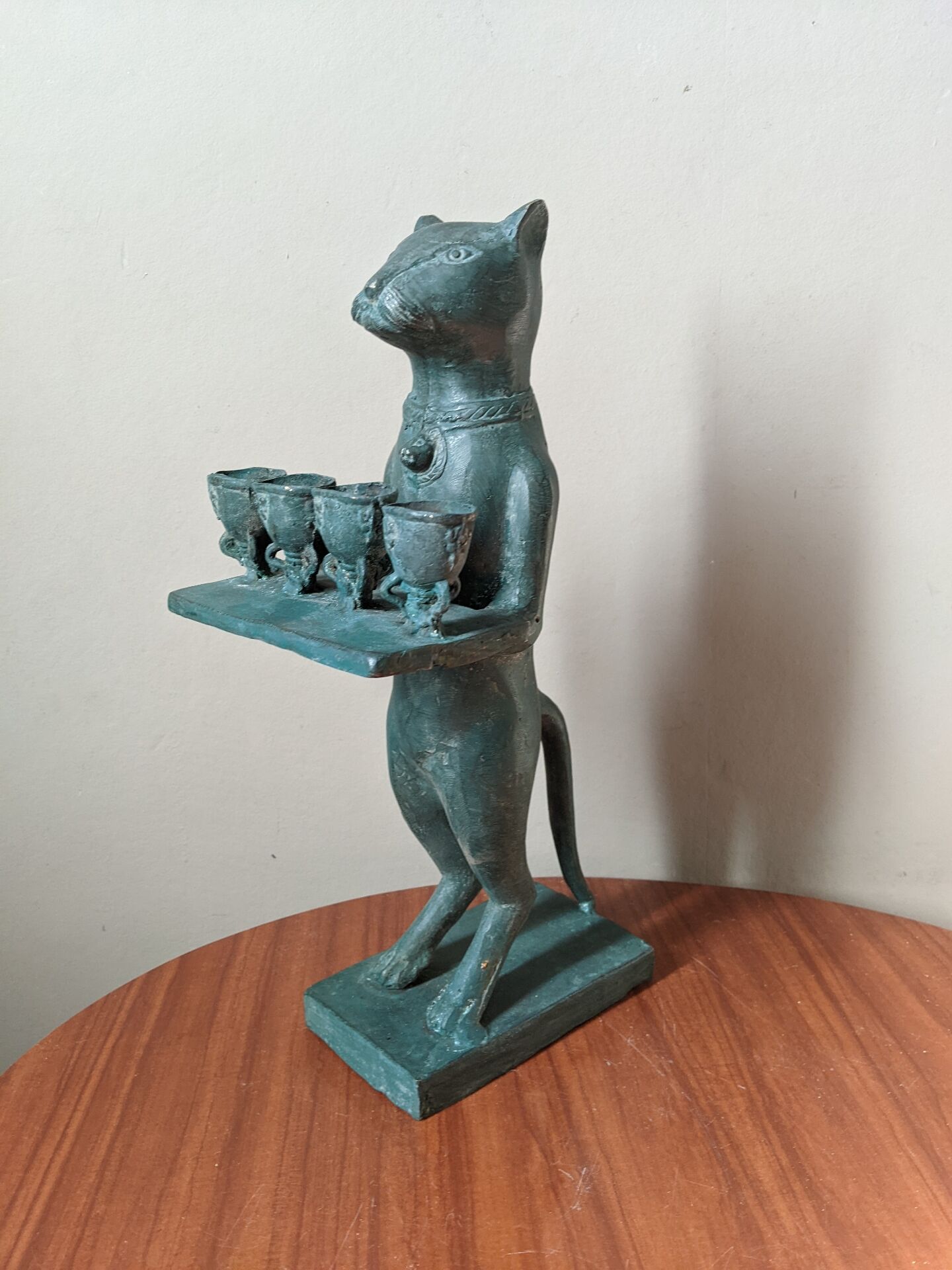 Antique metal cat candlestick
