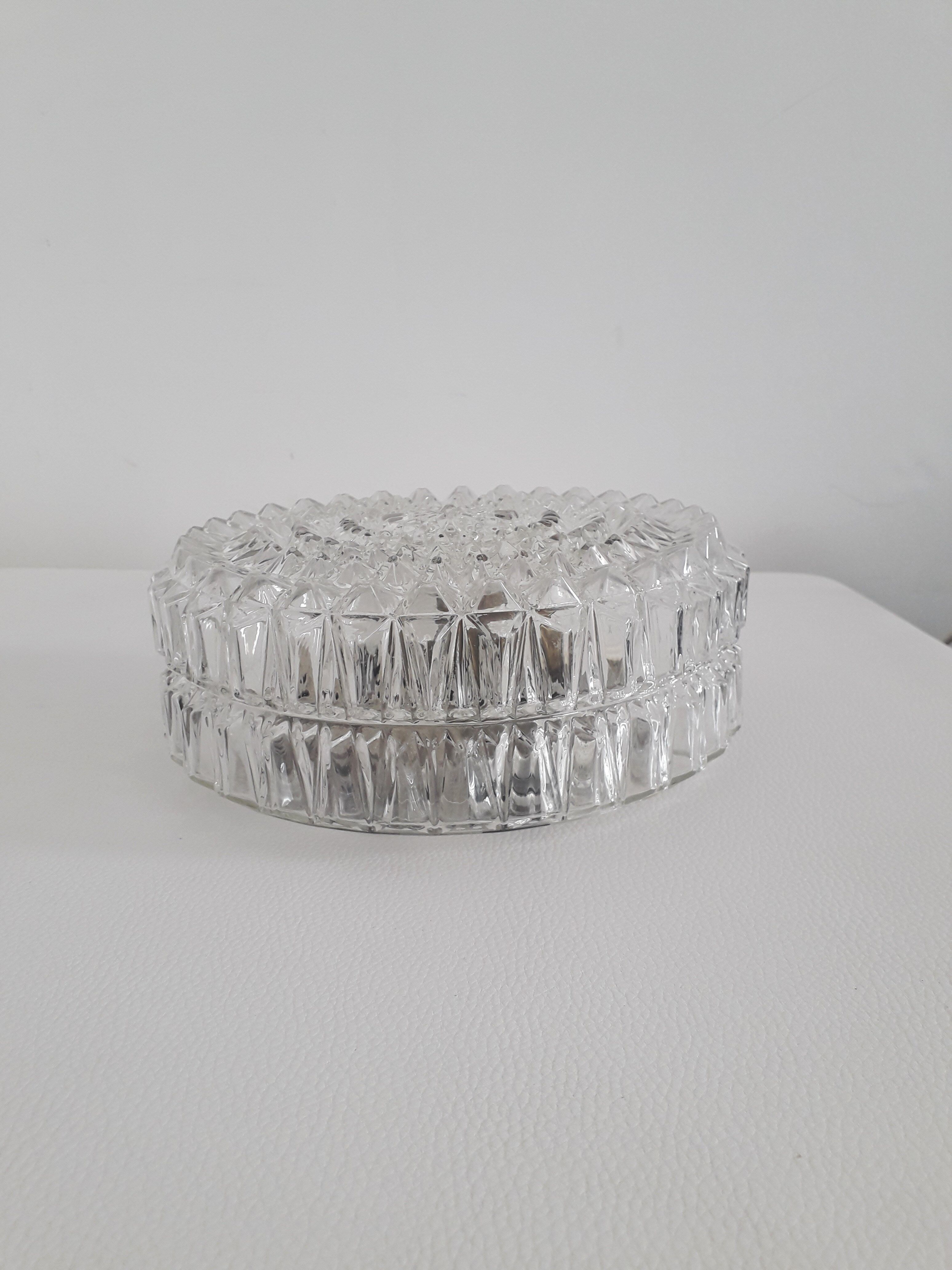 Vintage ceiling lamp, molded glass, round shape, 1970