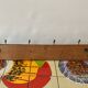 Vintage wooden wall coat rack - 4 steel hooks
