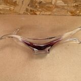 Ancien Vide Poche Coupe Cristal Violet & Transparent Vintage #B086