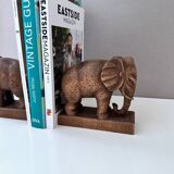 Serre-livres éléphants en bois, milieu XXème