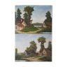 Paire de tableaux paysage école de Barbizon signés P. Duport - 1913