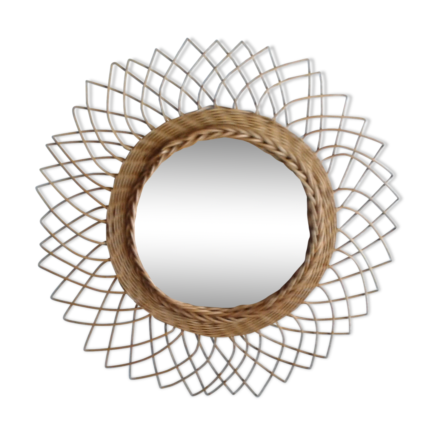 60s rattan mirror 40cm