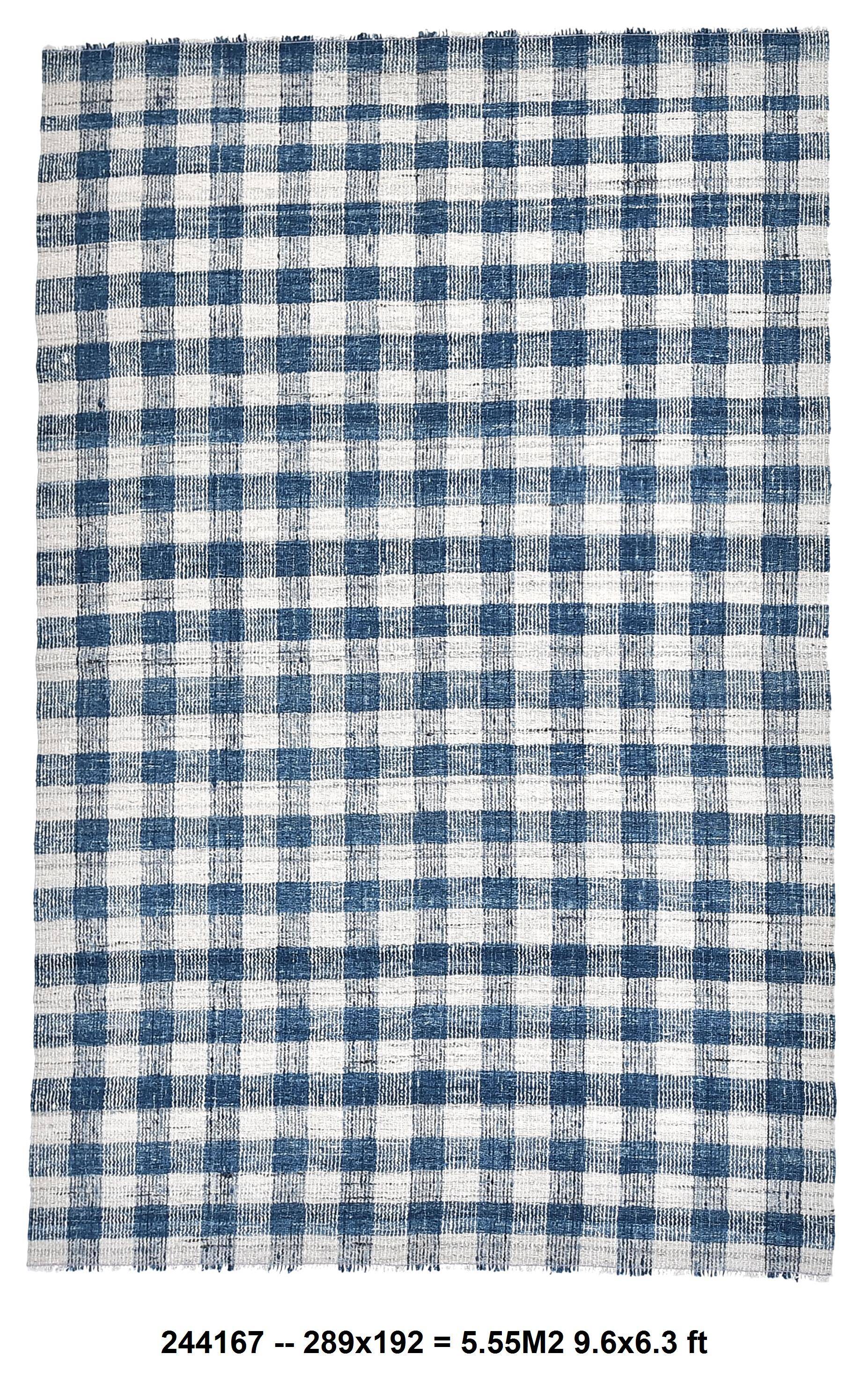 190x290cm İndigo blue kilim carpet. made with wool, Organic Wool Kilim