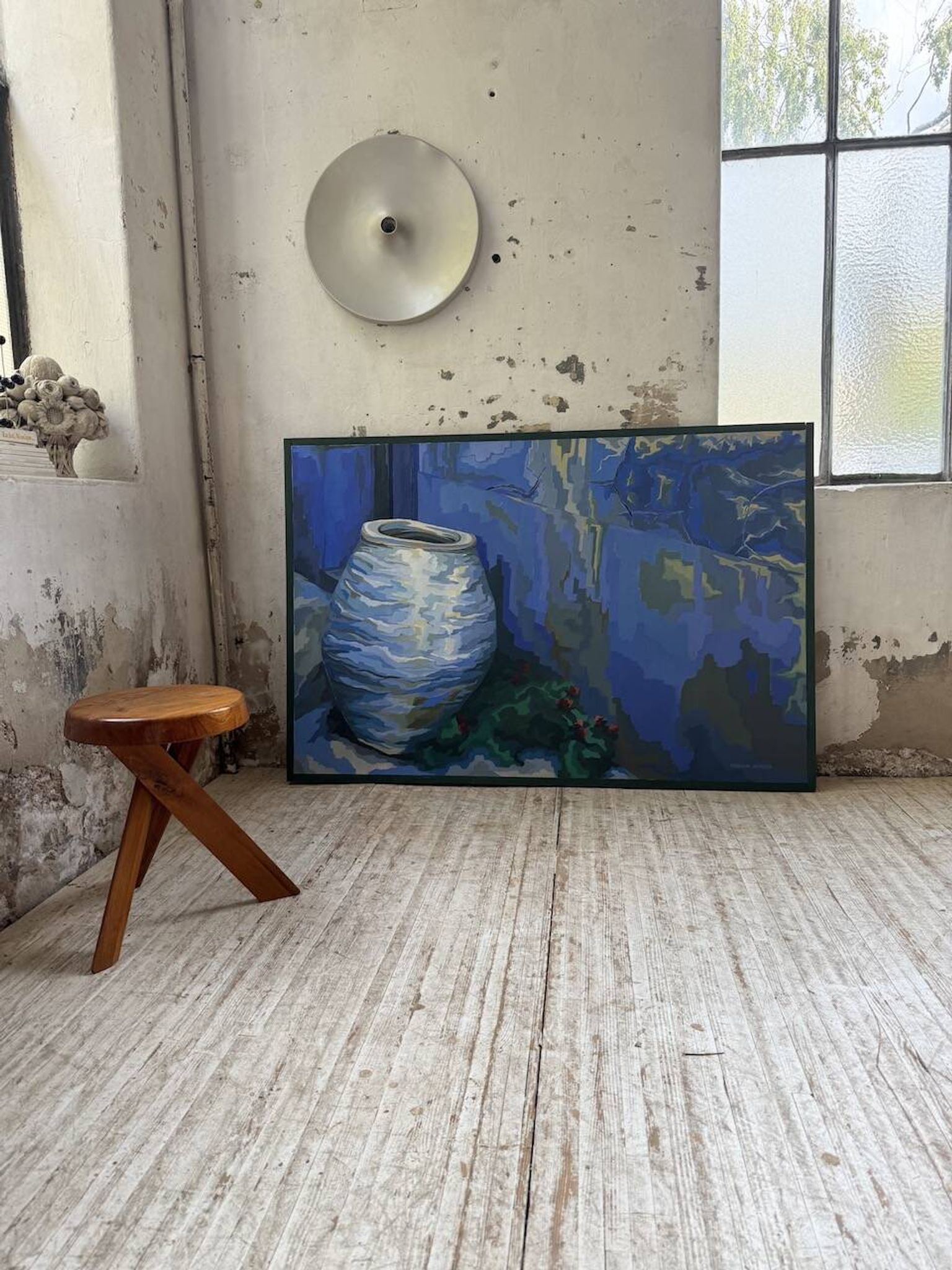 Peinture XL jarre bleue Saunière Audouze