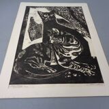 Gerhart Bettermann, 2 Cats, 1980s, Woodcut